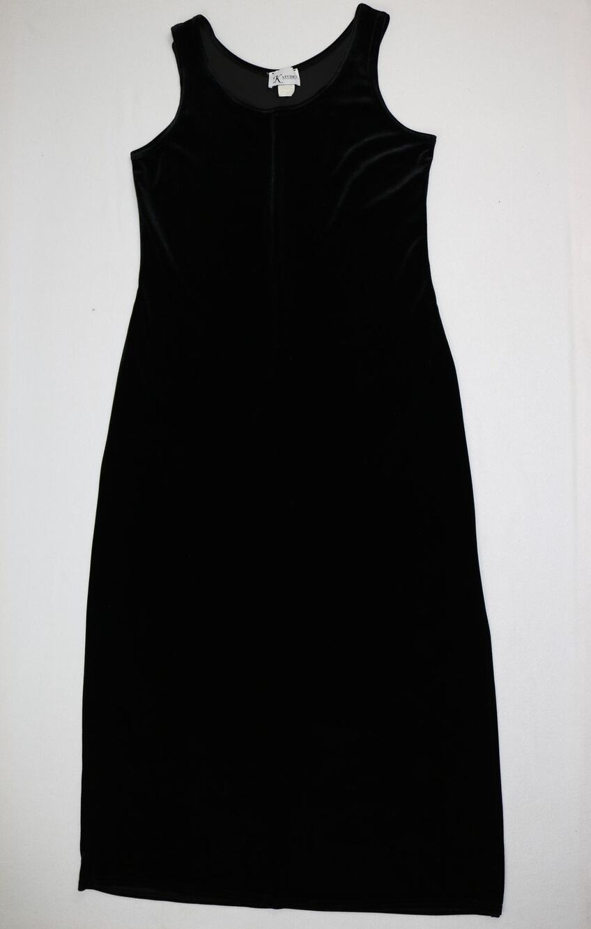 K Studio Women 10 Black Velvet Sleeveless Maxi Dress y2k Formal A-Line Tank Top